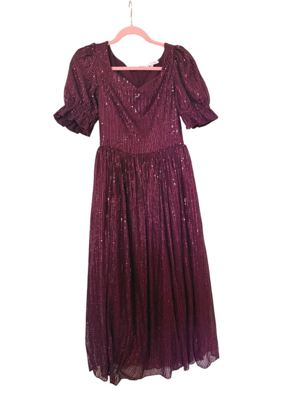 Ivy City Plum Sequin Puff Sleeve Midi Dress XS Sparkle Holiday Family Photos